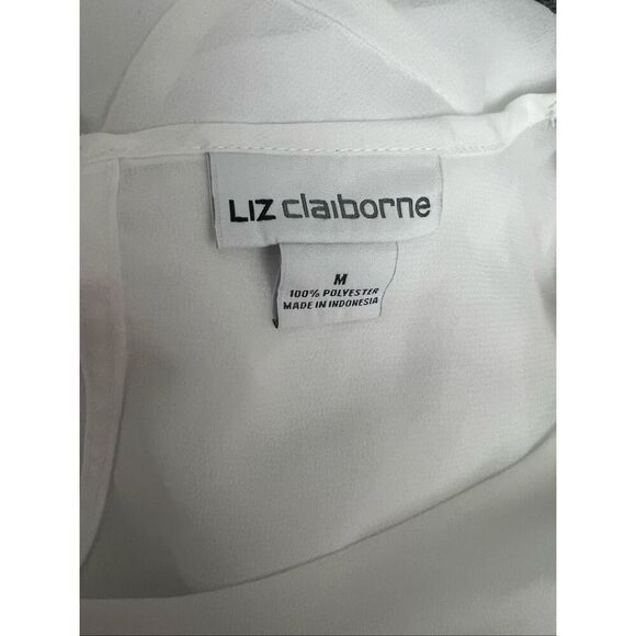 Liz Claiborne Women Silky White Ruffle Sheer Lined Blouse Size M Short Sleeve - Picture 7 of 11